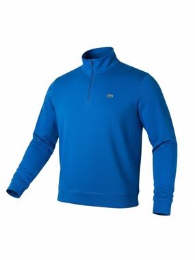 Lacoste Blue Half-Zip Cotton Fleece Sweatshirt with Embroidered Crocodile Logo